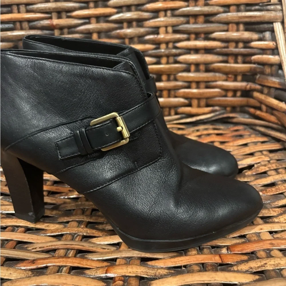 Franco Sarto Black Ankle Boots with Buckle in size 8. Pull on. Great condition!